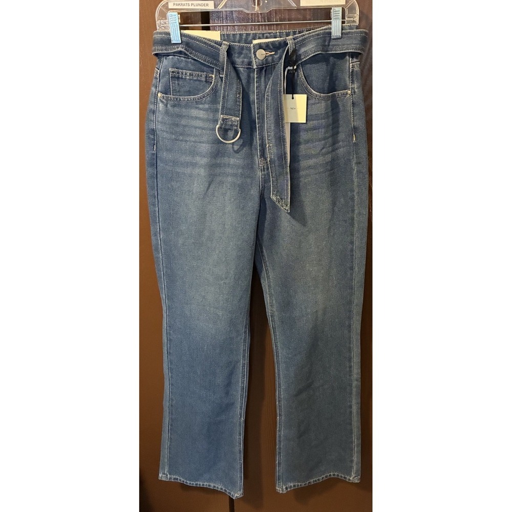 Tgla Jeans Women Size 27 Blue Denim High-Rise Cuffed Flare Cotton Stretch